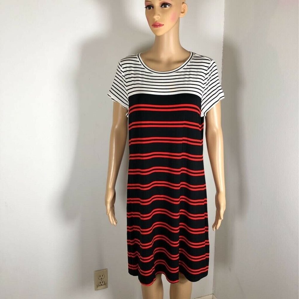Calvin Klein Womens T Shirt Dress Black Red Stripe